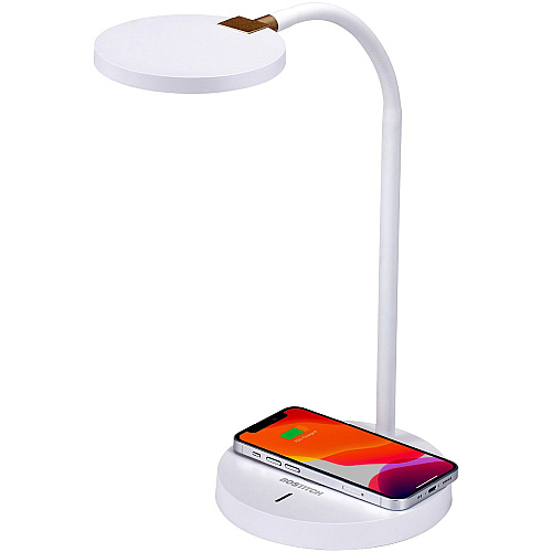 Bostitch Qi Wireless Charging LED Desk Lamp White LED Bulb - Adjustable Brightness, Flexible, Touch Sensitive Control Panel, Dimmable, Glare-free Light, Flicker-free, Adjustable Head, Qi Wireless Charging - Desk Mountable - White - for Home,  (LED2107WHT)