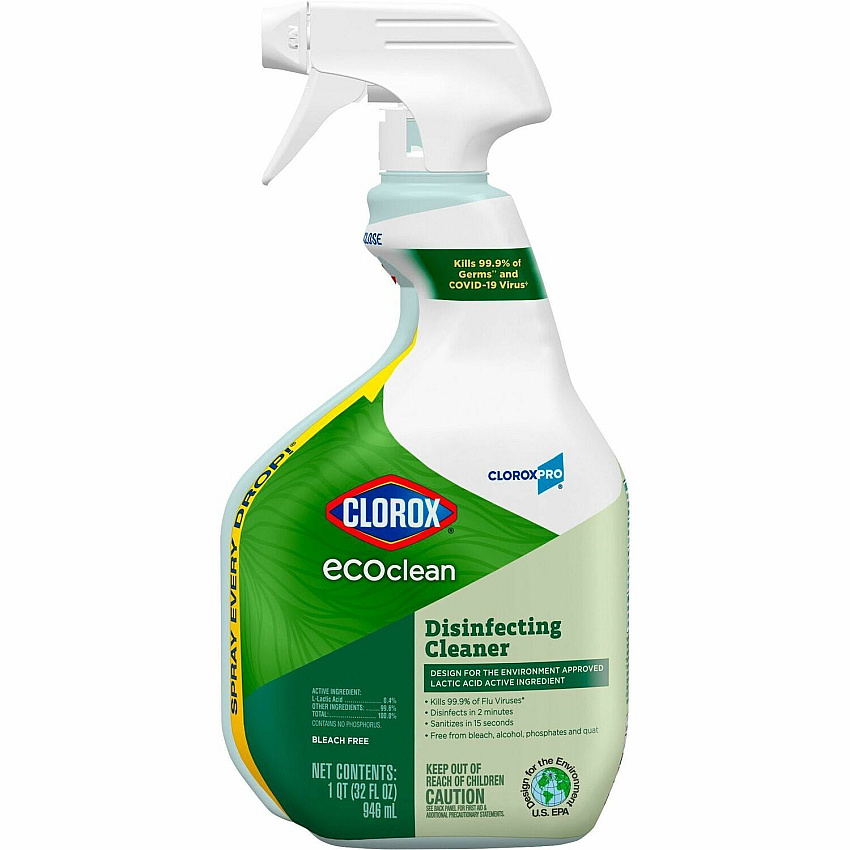 CloroxPro&trade; EcoClean Disinfecting Cleaner Spray Ready-To-Use - 32 fl oz (1 quart) - Fresh Scent - Refillable, Disinfectant, Bleach-free, Alcohol-free, Phosphate-free, Odor Resistant - Green, White - 1 Each (60213)