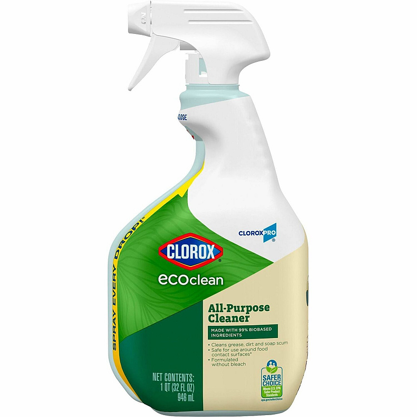 CloroxPro&trade; EcoClean All-Purpose Cleaner Spray 32 fl oz (1 quart) - Bio-based, Paraben-free, Dye-free, Phthalate-free, Chemical-free, Fume-free, Residue-free - Green, White - 1 Each (60276)