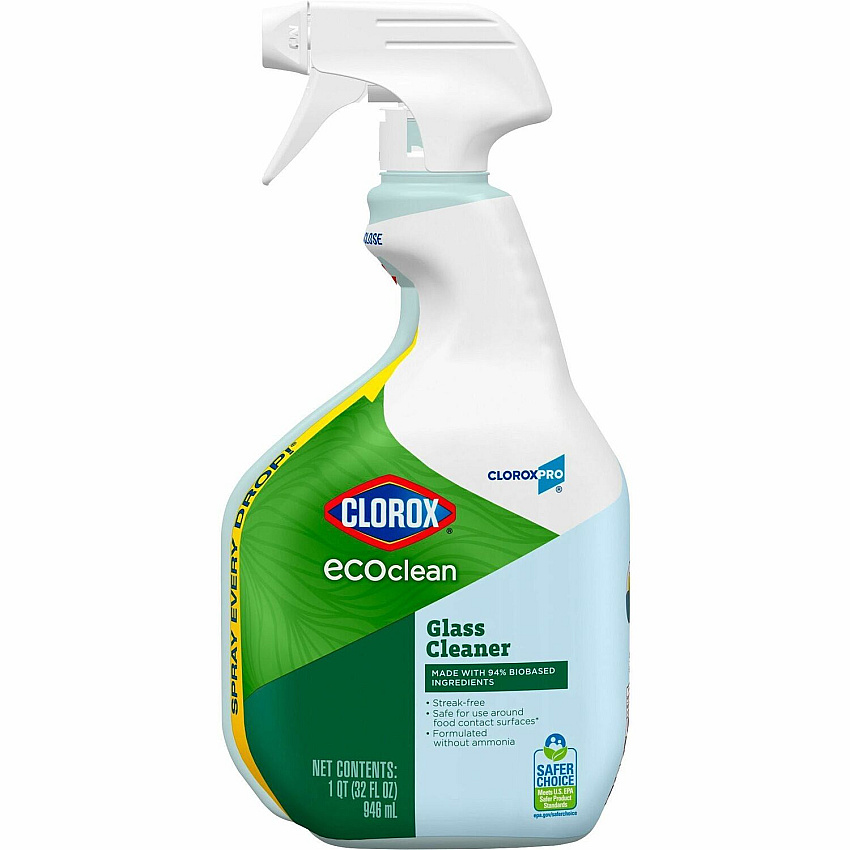 CloroxPro&trade; EcoClean Glass Cleaner Spray 32 fl oz (1 quart) - Streak-free, Bio-based, Ammonia-free, Paraben-free, Dye-free, Phthalate-free, Chemical-free, Fume-free, Residue-free - Green, Blue - 1 Each (60277)