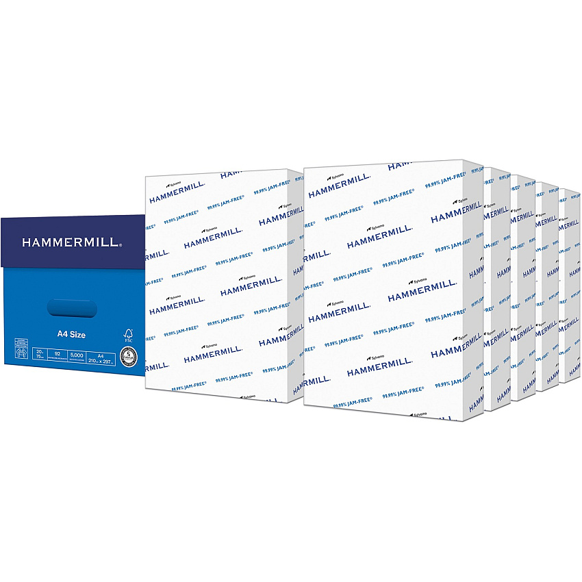 Hammermill Copy Plus Paper - White A4 - 8 17/64" x 11 11/16" - 20 lb Basis Weight - Jam-free, Acid-free - White - 500 Sheets per Ream - 10 / Carton (105500CT)