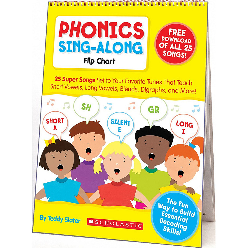 Scholastic K-2 Phonics Sing-Along Flip Chart Theme/Subject: Fun - Skill Learning: Long Vowels, Short Vowels, Silent e, Bossy R, Blend, Diagraph, Songs - 5-7 Year - 1 Each (0545104351)