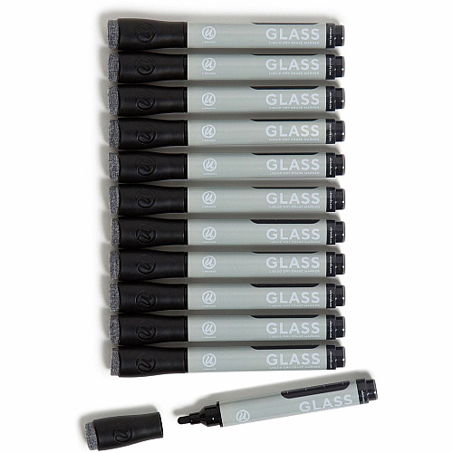 U Brands Glass Liquid Dry Erase Marker Erasable - Black Ink - 12 / Pack (3944U0012)