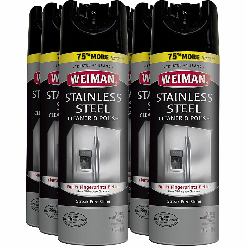 Weiman Stainless Steel Cleaner/Polish 17 oz (1.06 lb) - Streak-free, Fingerprint Resistant, Dust Resistant, Dirt Resistant, pH Neutral - Clear - 6 / Carton (49ACT)