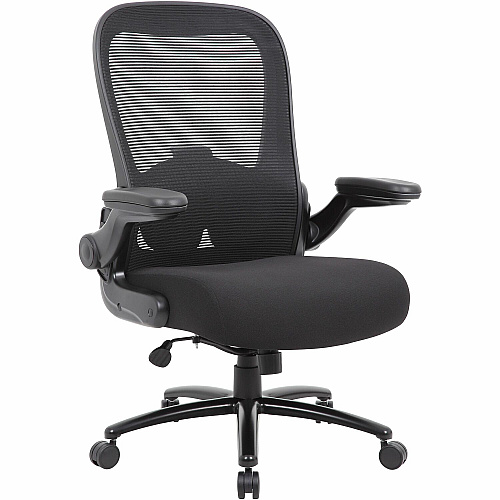 Boss Heavy Duty Flip Arm Mesh Chair Black Seat Color - Fabric, High Density Foam (HDF) Seat Material - Black Back Color - Mesh Back Material - Black Frame Color - 5-star Base - Armrest - 1 Each (B601BK)