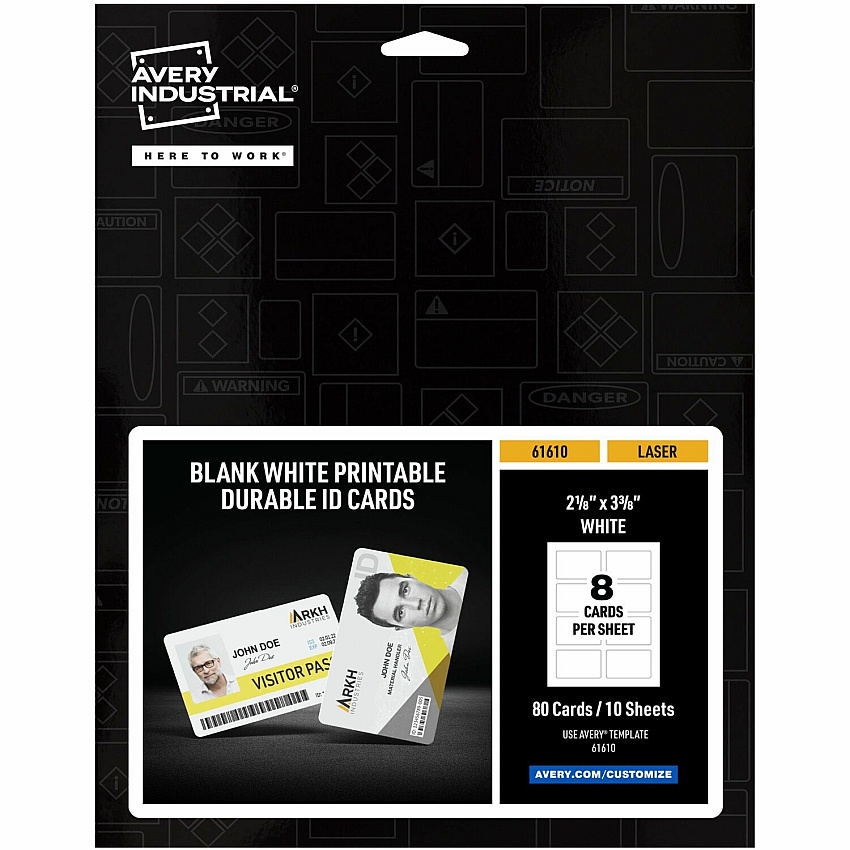 Avery ID Card Rectangular Shape - Double Sided - Durable, Hand Writable, Printable, Water Proof, Chemical Resistant, Abrasion Resistant, Tear Resistant, UV Resistant - Industrial, Conference, Business, Card - PET - White - 80 / Pack (61610)