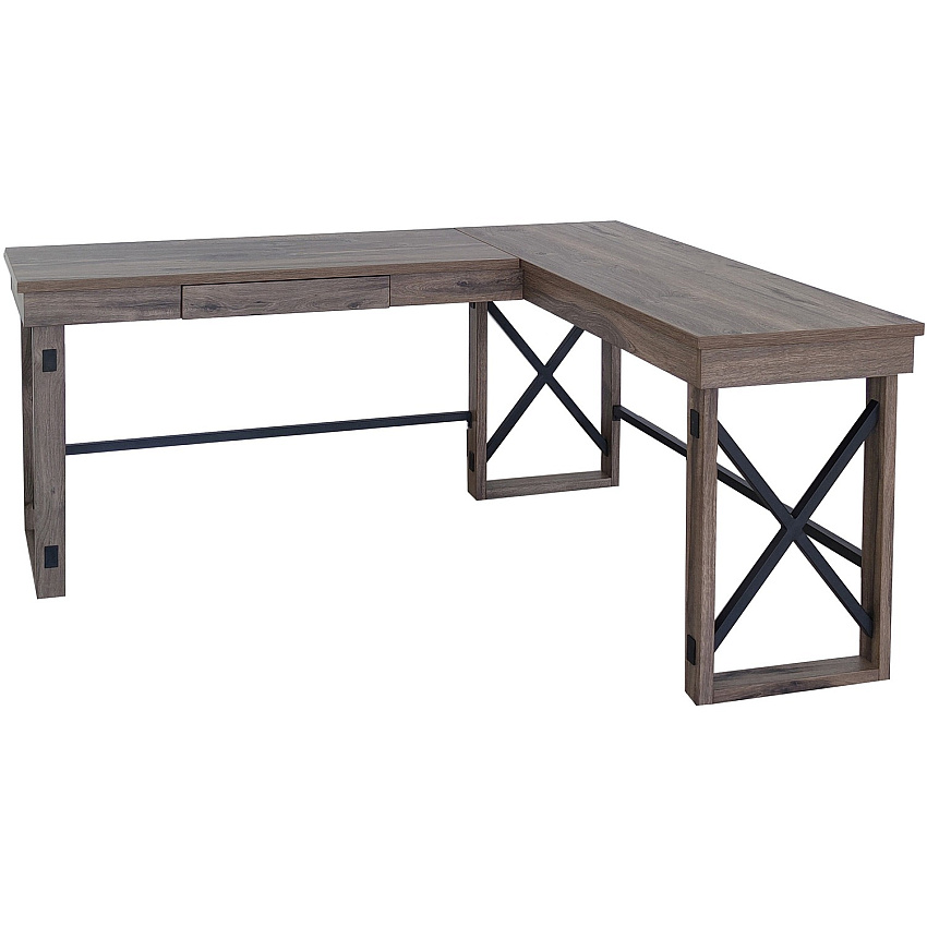 LYS L-Shaped Industrial Desk L-shaped Top - 200 lb Capacity - 52.13" Table Top Width x 19.75" Table Top Depth - 29.50" Height - Assembly Required - Aged Oak - Medium Density Fiberboard (MDF) - 1 Each (DK100LRGK)