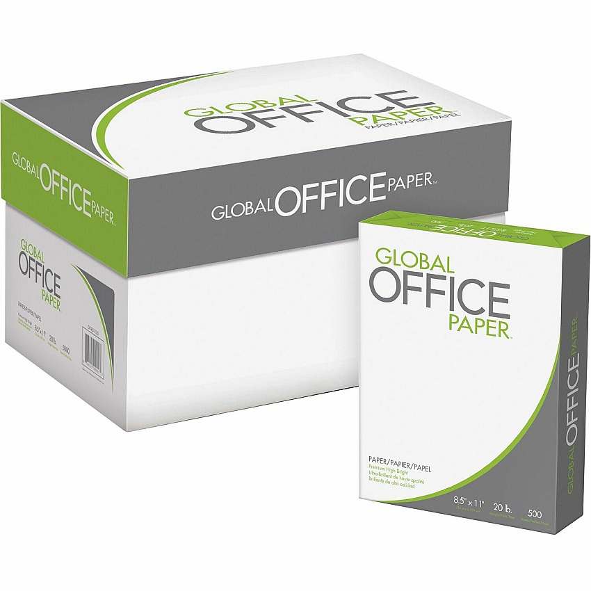 Global Office Premium Multipurpose Paper - White 96 Brightness - Letter - 8 1/2" x 11" - 20 lb Basis Weight - White - 500 Sheets per Ream - 10 / Carton (GO851120)