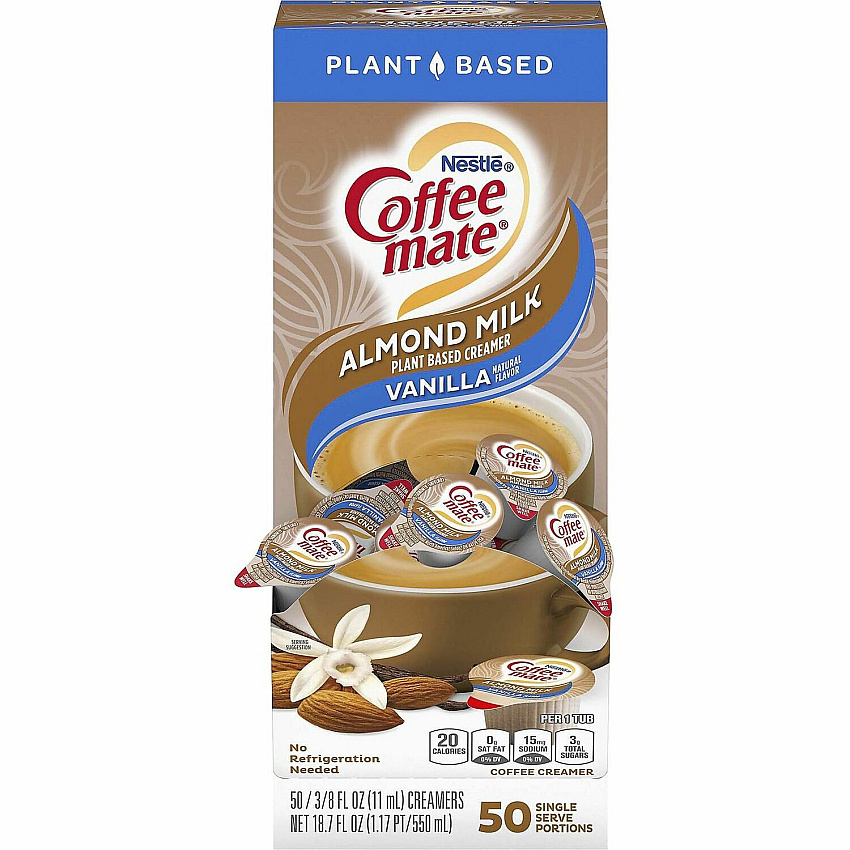 Coffee-mate Coffee mate Almond Milk Vanilla Liquid Creamer Singles Natural Vanilla Almond Milk Flavor - 0.38 fl oz (11 mL)Tub - 50 / Box (42258)