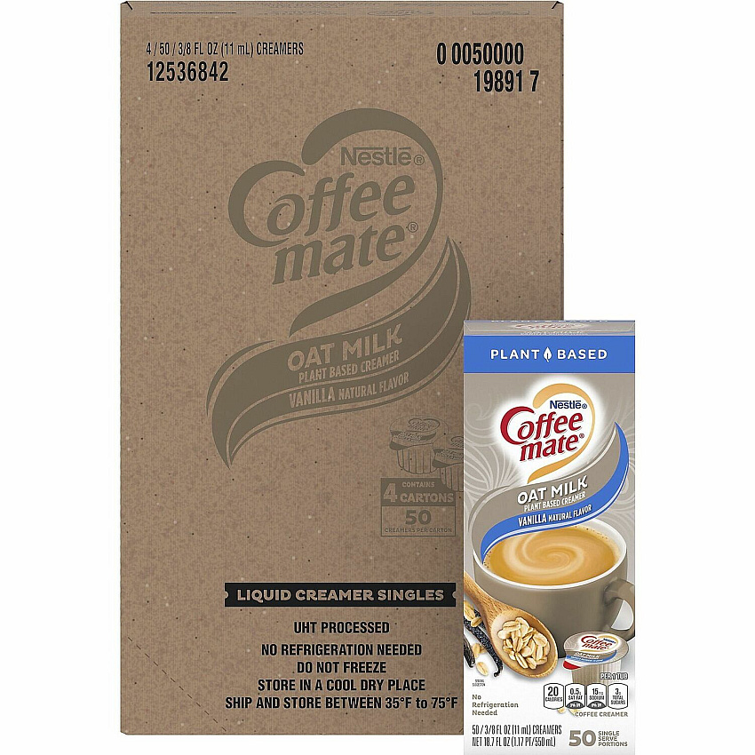 Coffee-mate Coffee mate Oat Milk Vanilla Liquid Creamer Singles Vanilla Flavor - 50/Box - 4 / Carton (19891CT)