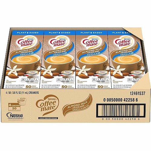 Coffee-mate Coffee mate Almond Milk Vanilla Liquid Creamer Singles Natural Vanilla Almond Milk Flavor - 0.38 fl oz (11 mL) - 50/Box - 4 / Carton (42258CT)