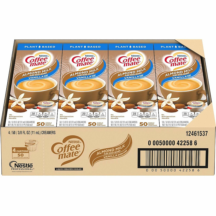 Coffee-mate Coffee mate Almond Milk Vanilla Liquid Creamer Singles Natural Vanilla Almond Milk Flavor - 0.38 fl oz (11 mL) - 50/Box - 4 / Carton (42258CT)