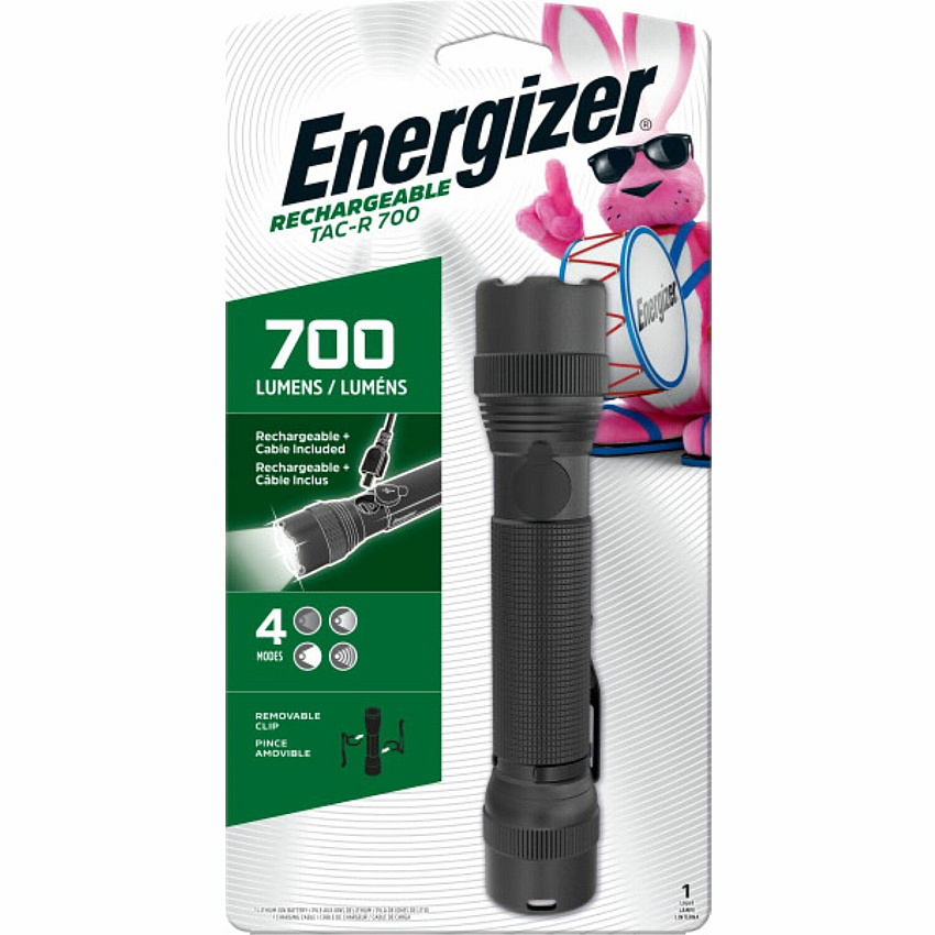 Energizer Rechargeable Tactical Metal Light LED - 700 lm Lumen - Lithium Ion (Li-Ion) - Battery Rechargeable - Battery - Aircraft Aluminum, Metal - Black - 1 Each (ENPMTRL8HD)