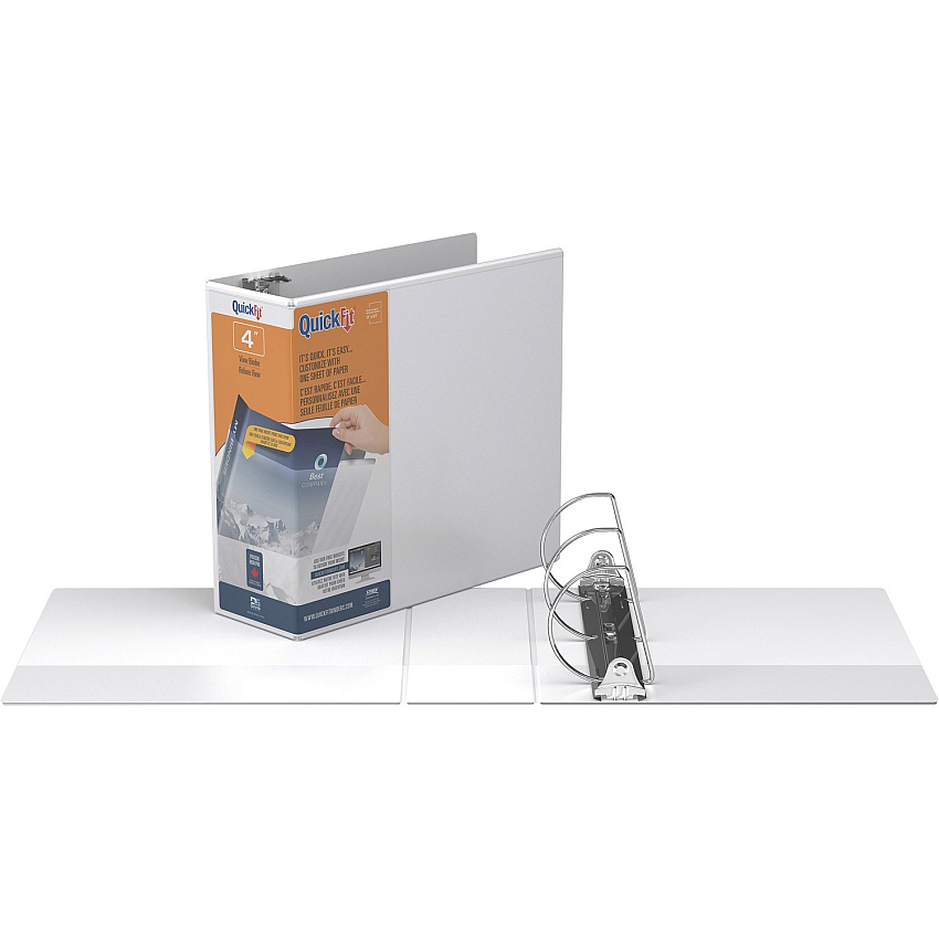 QuickFit D-Ring View Binders 4" Binder Capacity - Letter - 8 1/2" x 11" Sheet Size - Fastener(s): D-Ring - Pocket(s): 2, Internal - Vinyl, Steel - White - Recycled - Print-transfer Resistant, PVC-free, Exposed Rivet - 1 Each (870600)