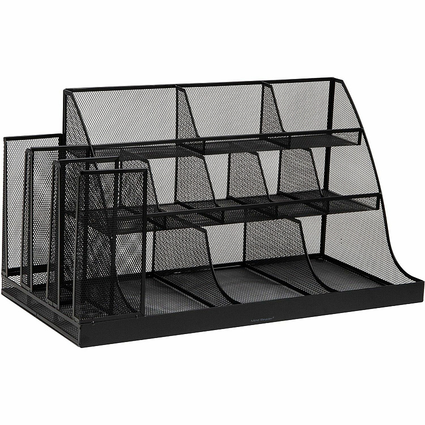 Mind Reader 14-Compartment Coffee/Condiment Organizer 14 Compartment(s) - 3 Tier(s) - 12.80" Height x 24" Width x 12" Depth - Counter, Desktop - Lightweight, Durable, Durable, Sturdy, Food Safe, Non-slip, Easy to Clean - Black - Metal Mesh, Iro (CMG2MESH)