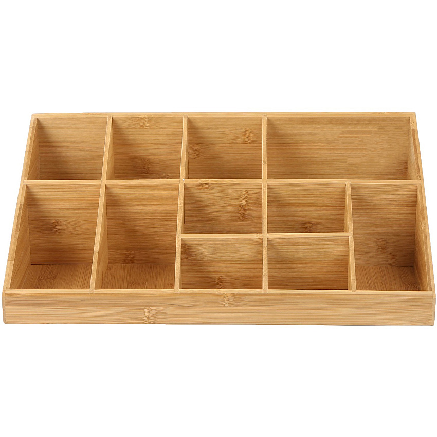 Mind Reader Bali 11-Compartment Bamboo Organizer 11 Compartment(s) - 2 Tier(s) - 6.50" Height x 9.50" Width x 18.19" Depth - Desktop, Tabletop, Counter - Lightweight, Durable, Food Safe, Easy to Clean - Brown - Bamboo - 1 Each (COMORGBM)