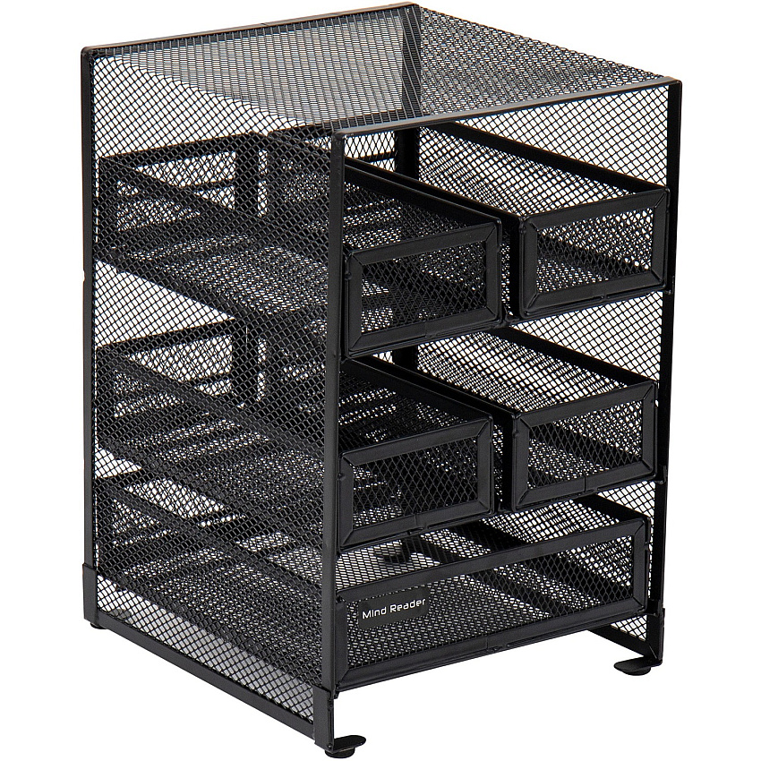 Mind Reader Network 5-Compartment Tea Bag Organizer 30 x Tea Bag - 5 Compartment(s) - 5 Drawer(s) - 10" Height x 6.75" Width x 7" Length - Counter, Desktop, Tabletop - Removable Drawer, Easy to Clean, Non-skid Base, Rubber Feet, Compact - Black - (MMTDR5)