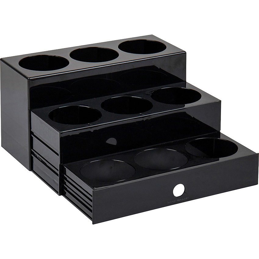 Mind Reader 9-Compartment Nested Syrup Bottle Holder 9 Compartment(s) - 3 Tier(s) - 7" Height x 5" Width x 12.50" Length - Easy to Clean, Sliding Tray - Black - 1 Each (SYRUPH9)