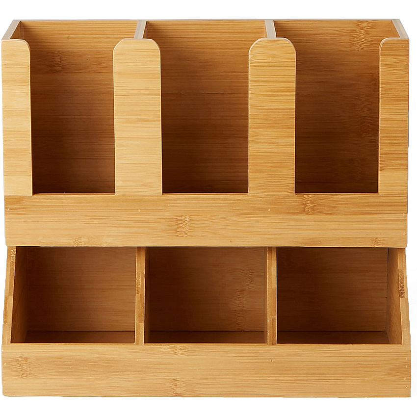 Mind Reader 6-Compartment Cup/Lid Bamboo Organizer 6 Compartment(s) - 2 Tier(s) - 13.46" Height x 11.65" Width x 6.57" Length - Counter, Desktop, Tabletop - Compact, Durable, Food Safe, Moisture Resistant, Lightweight, Non-slip, Easy to Clean - Br (UPBMB)
