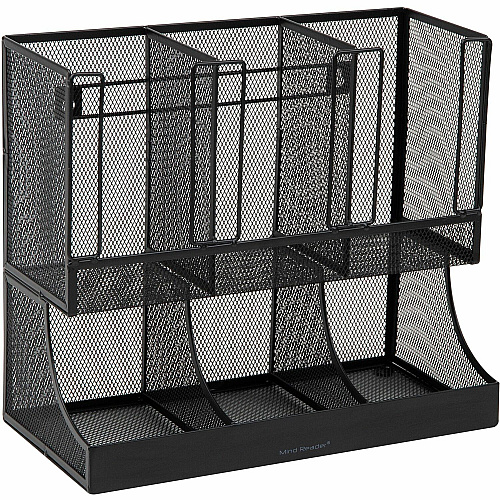 Mind Reader 6-Compartment Coffee Condiment Organizer 6 Compartment(s) - 2 Tier(s) - 11.05" Height x 12.80" Width x 6.30" Length - Counter, Desktop, Tabletop - Durable, Lightweight, Easy to Clean, Food Safe - Black - Metal Mesh - 1 Each (UPMESH)