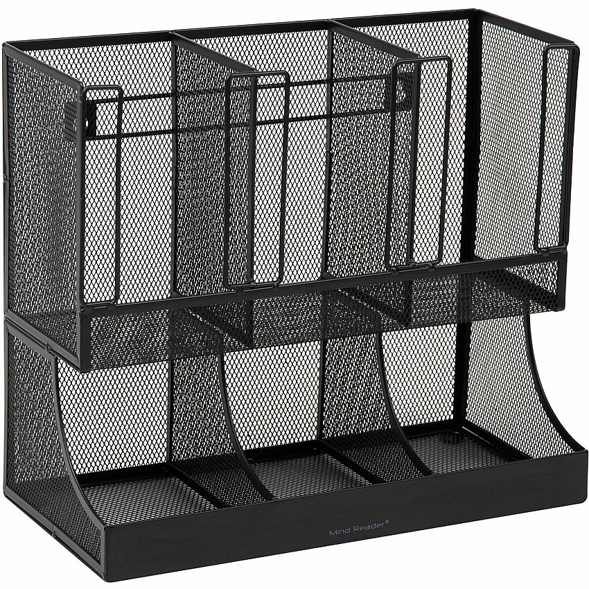 Mind Reader 6-Compartment Coffee Condiment Organizer 6 Compartment(s) - 2 Tier(s) - 11.05" Height x 12.80" Width x 6.30" Length - Counter, Desktop, Tabletop - Durable, Lightweight, Easy to Clean, Food Safe - Black - Metal Mesh - 1 Each (UPMESH)