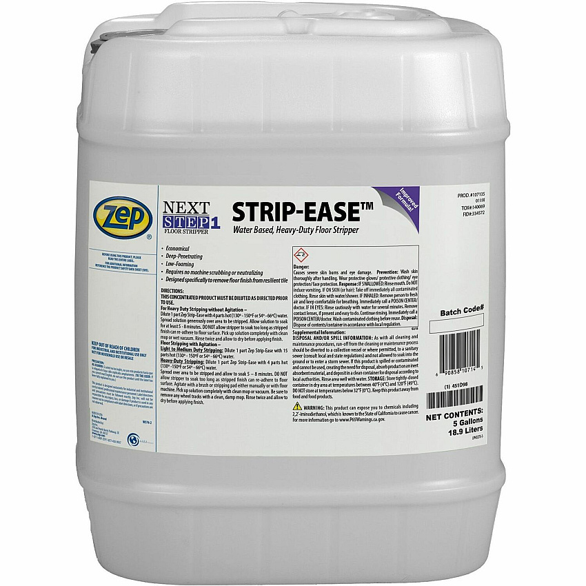 Zep Commercial Strip-Ease Heavy Duty Floor Stripper Ready-To-Use - 640 fl oz (20 quart) - 1 / Carton - Heavy Duty, Low Foaming, Scrub-free, Environmentally Friendly, Water Based, Phosphate-free, Non-irritating, Ammonia-free, Low VOC, Residue-free (107135)