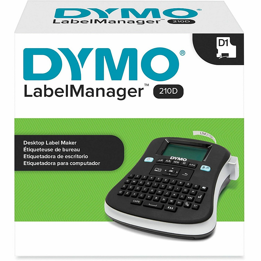 Dymo LabelManager 210D All-Purpose Label Maker Tape - 0.25" , 0.38" , 0.50" - Black - Handheld - Internal Memory, Save Text, English Layout Keyboard, Portable - for Home, Office (2175085)