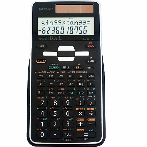 Sharp Scientific Calculator with 2-line Display 273 Functions - Durable, 3-D Light Reflecting Cover - 2 Line(s) - 12 Digits - LCD - Battery/Solar Powered - Battery Included - 6.4" Height x 3.4" Width x 0.6" Depth - Black - 1 Each (EL531TGBBW)