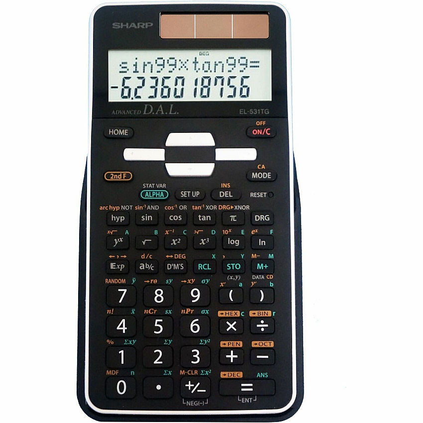 Sharp Scientific Calculator with 2-line Display 273 Functions - Durable, 3-D Light Reflecting Cover - 2 Line(s) - 12 Digits - LCD - Battery/Solar Powered - Battery Included - 6.4" Height x 3.4" Width x 0.6" Depth - Black - 1 Each (EL531TGBBW)