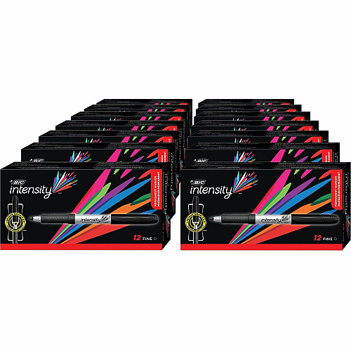 BIC Mark-it Fine Point Permanent Markers Fine Marker Point - Retractable - Black Ink - Silver Barrel - 1 Dozen/Box - 18 / Carton (GPM11BKCT)