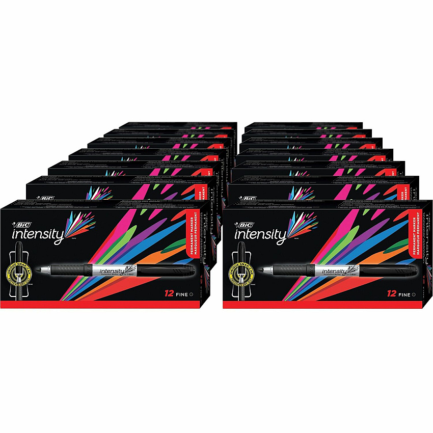 BIC Mark-it Fine Point Permanent Markers Fine Marker Point - Retractable - Black Ink - Silver Barrel - 1 Dozen/Box - 18 / Carton (GPM11BKCT)