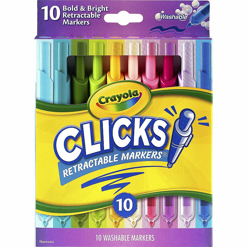 Crayola Clicks Retractable Markers Bold Marker Point - Retractable - Washable - Multi Ink - 10 / Pack (588373)