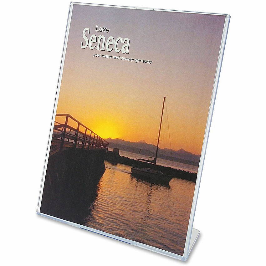 Deflecto Superior Image Slanted Sign Holders 8.5" Width x 11" Height x 3.5" Depth - L-shaped Shape - Top Loading, Durable - Polystyrene - Clear - 12 / Carton (590101CT)