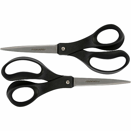 Fiskars Recycled All-purpose Scissors Stainless Steel - Straight Tip - Black - 2 / Pack (1067261)