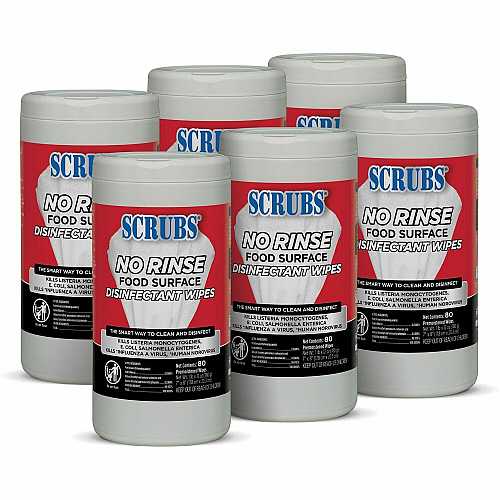 SCRUBS No Rinse Food Surface Disinfectant Wipes Ready-To-Use - Rinse-free - Red - 80/Tub - 6 / Carton (97080CT)
