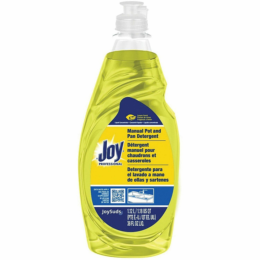 JoySuds Professional Dishwashing Detergent Concentrate - 38 fl oz (1.2 quart) - Lemon Scent - Yellow - 8 / Carton (43606)