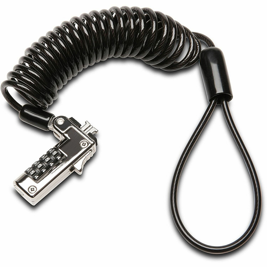 Kensington Slim Portable Combination Lock 5.91 ft Cable - Resettable - 4-digit - Combination Lock - Black - Carbon Steel, Plastic - For Notebook - Self-coiling (60625)
