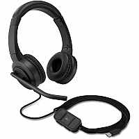 Kensington H1000 USB-C On-Ear Headset Stereo - USB Type C - Wired - On-ear - Binaural - Circumaural - 6 ft Cable - Directional, Noise Cancelling Microphone - Black (83450)