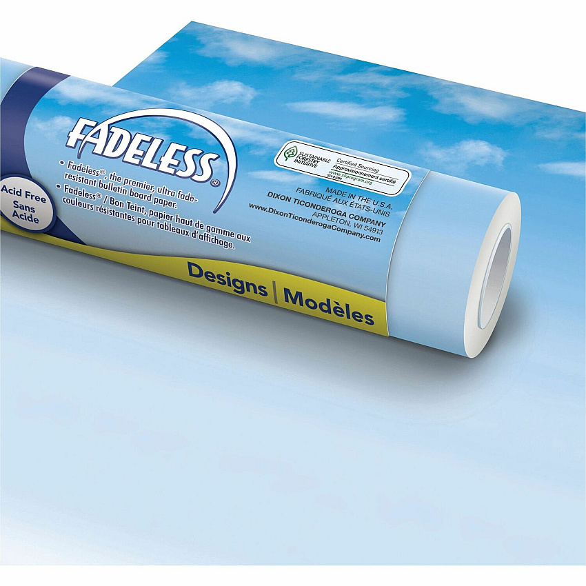 Fadeless Bulletin Board Paper Rolls Classroom, Door, File Cabinet, School, Home, Office Project, Display, Table Skirting, Party, Decoration - 48" Width x 50 ft Length - Wispy Clouds - Paper - 1 Roll (P0056935)