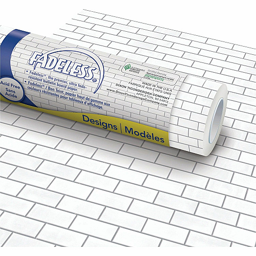 Fadeless Bulletin Board Paper Rolls Classroom, Door, File Cabinet, School, Home, Office Project, Display, Table Skirting, Party, Decoration - 48" Width x 50 ft Length - White Subway Tile - Paper - 1 Roll (P0057505)