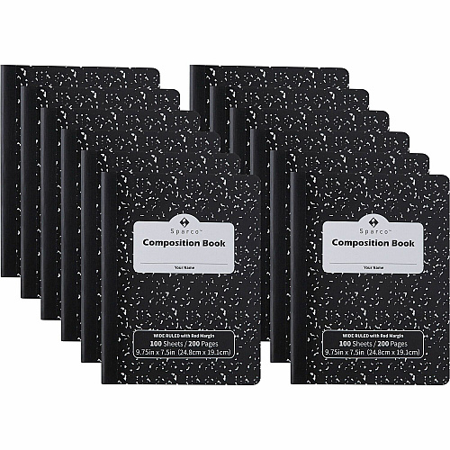 Sparco Composition Notebook 100 Sheets - Letter - Black Cover - 12 / Pack (00334)