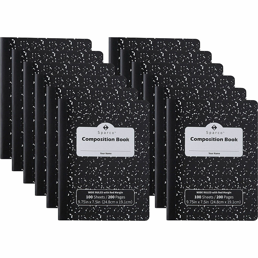 Sparco Composition Notebook 100 Sheets - Letter - Black Cover - 12 / Pack (00334)