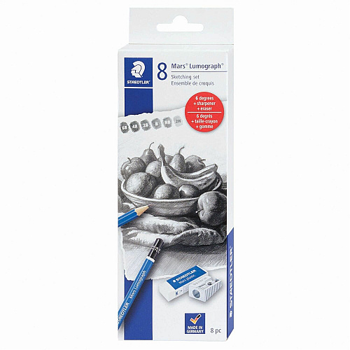 Staedtler Mars Lumograph Graphite Pencil Set Blue Barrel - 8 / Set (61100C8LU)