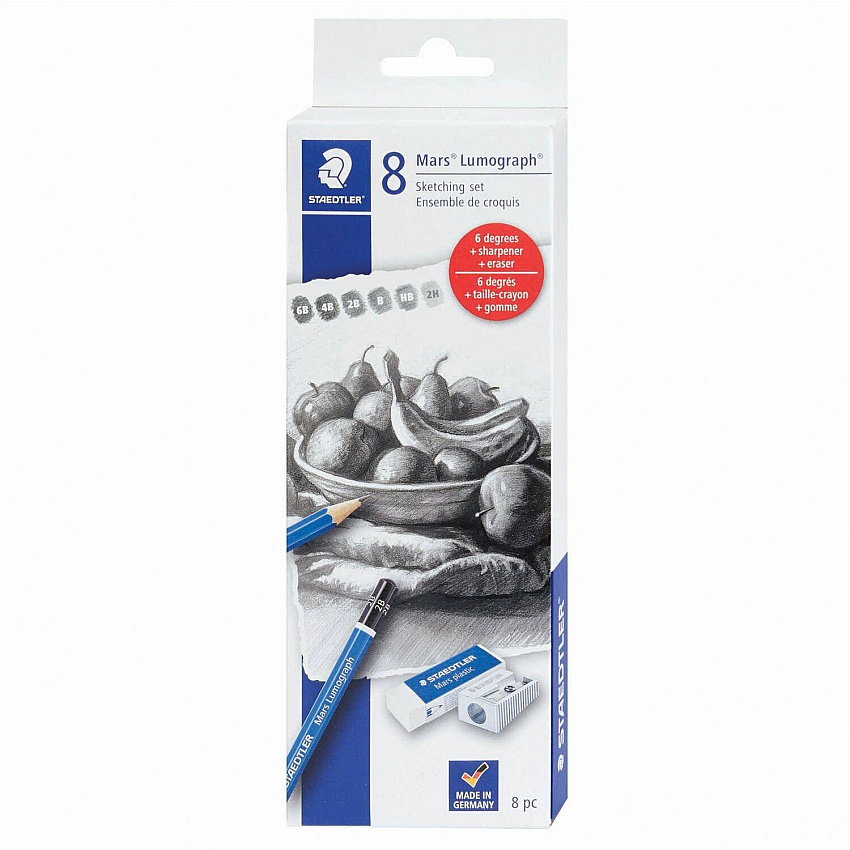 Staedtler Mars Lumograph Graphite Pencil Set Blue Barrel - 8 / Set (61100C8LU)