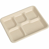 BluTable 8"x10" 5-Compartment Lunch Trays Food - Natural - Molded Fiber, Sugarcane Fiber Body - 500 / Carton (MF5C)