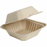 BluTable 21 oz Portable Clamshell Containers Food Storage, Food - Natural - Molded Fiber, Sugarcane Fiber Body - 500 / Carton (MFHC61C)