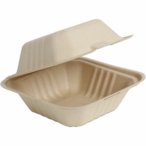 BluTable 21 oz Portable Clamshell Containers Food Storage, Food - Natural - Molded Fiber, Sugarcane Fiber Body - 500 / Carton (MFHC61C)