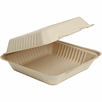 BluTable 40 oz Portable Clamshell Containers Food Storage, Food - Natural - Molded Fiber, Sugarcane Fiber Body - 200 / Carton (MFHC91C)