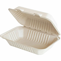 BluTable 27 oz Portable Clamshell Containers Food - Natural - Molded Fiber, Sugarcane Fiber Body - 250 / Carton (MFHC961C)