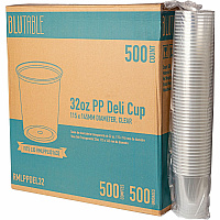 BluTable 32 oz Round Deli Tub Containers Food, Food Storage - Microwave Safe - Clear - Round - 500 / Carton (PPDEL32)